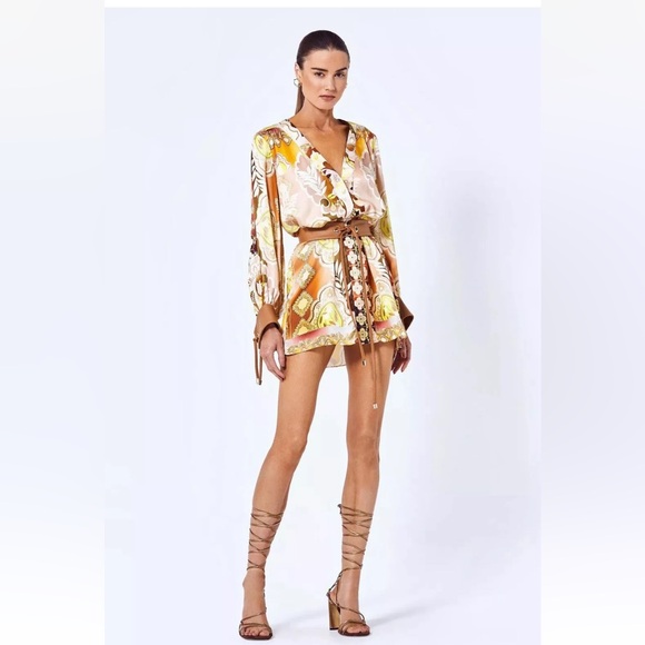 NEW $550 ALEXIS “STORY” BROWN PAISLEY BLOSSOM 60s PRINT BOHO DRESS M *NO BELT* - Picture 1 of 10